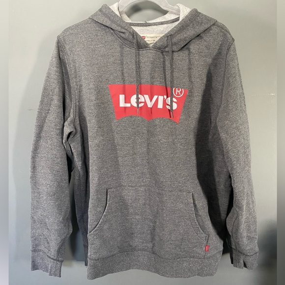 Vintage Levis 90s Men's Fleece Logo Hoodie Gray - Picture 1 of 5